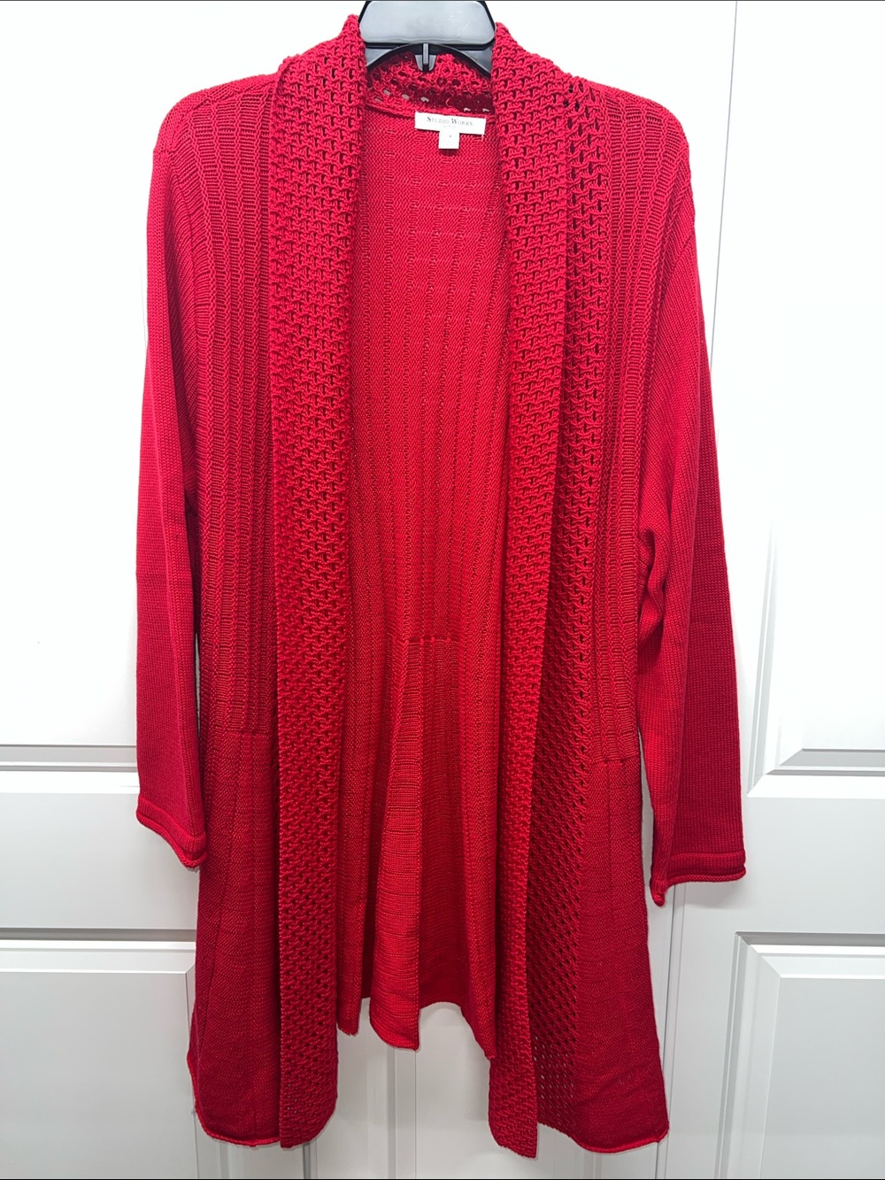 NWOT - Studio Works Woman Red Open Front Textured Longline Duster Cardigan - 2X